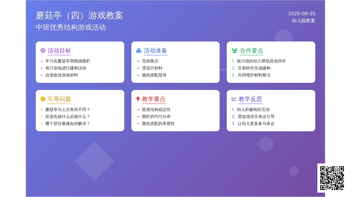 幼儿园中班优秀游戏教案《蘑菇亭（四）》含反思