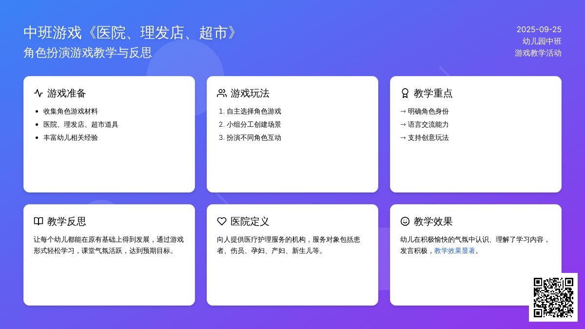 幼儿园中班游戏《医院、理发店、超市》含反思