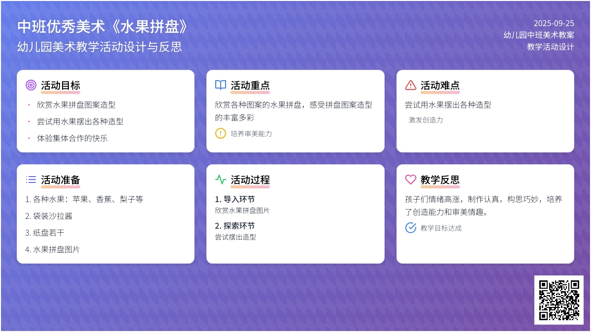 幼儿园中班优秀美术教案《水果拼盘》含反思
