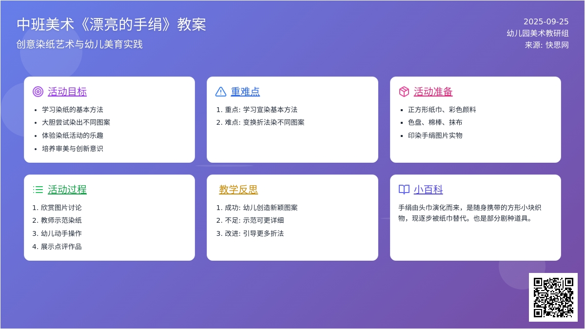 幼儿园中班美术教案《漂亮的手绢》含反思
