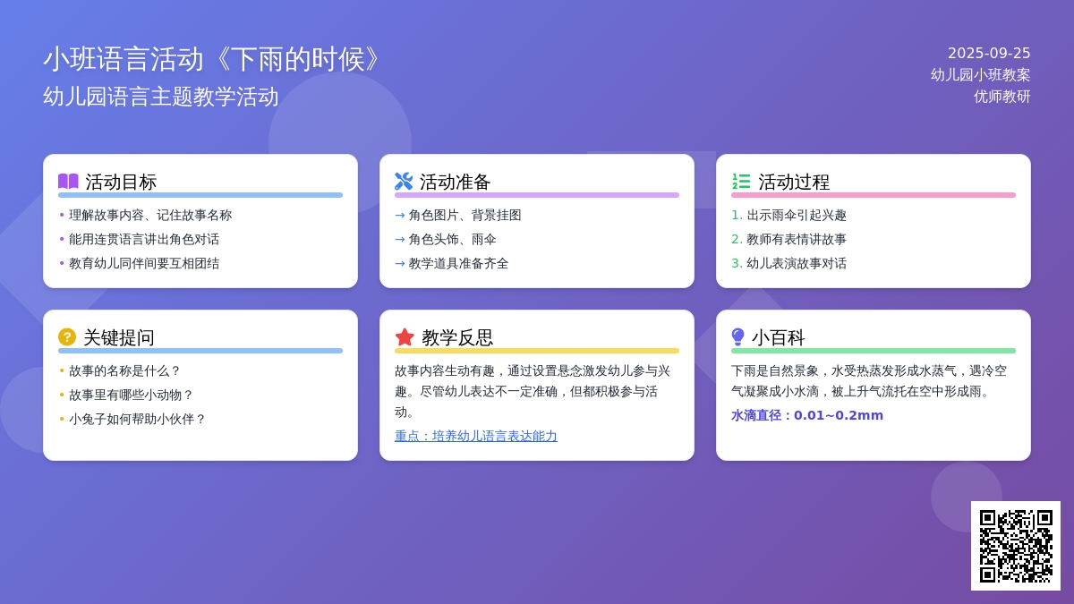 幼儿园小班语言活动教案《下雨的时候》含反思