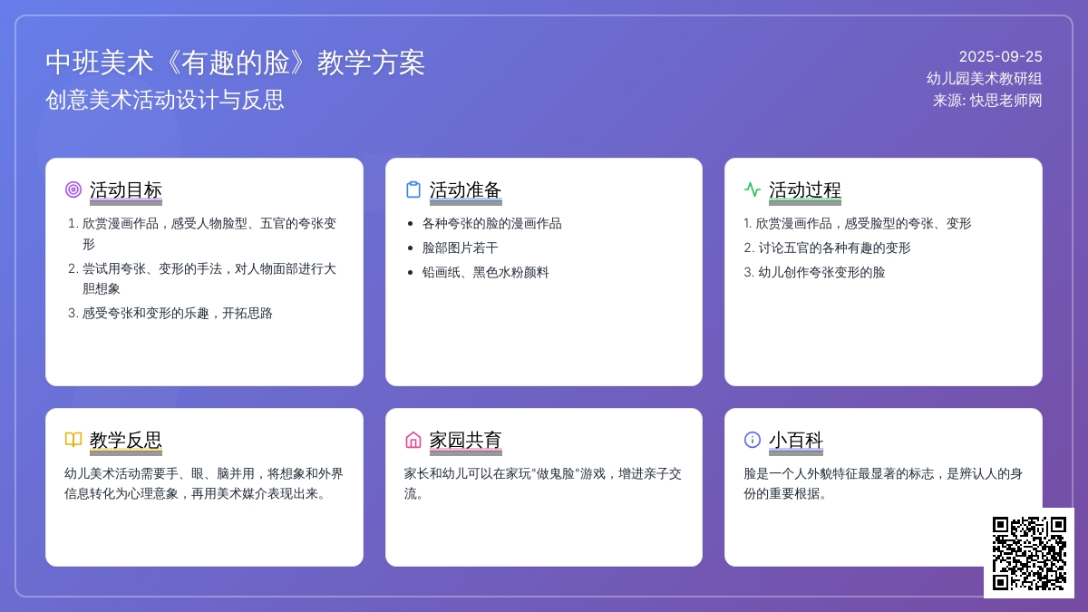 幼儿园中班美术教案《有趣的脸》含反思