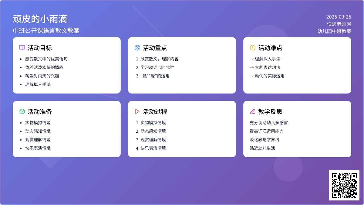 中班公开课语言散文教案《顽皮的小雨滴》含反思