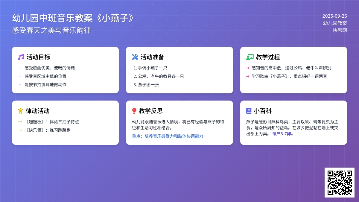 幼儿园中班音乐教案《小燕子》含反思
