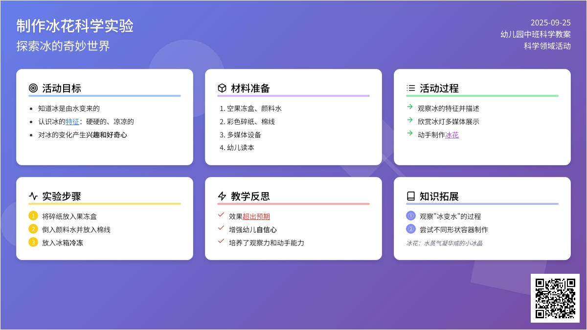 幼儿园中班科学领域教案《制作冰花》含反思