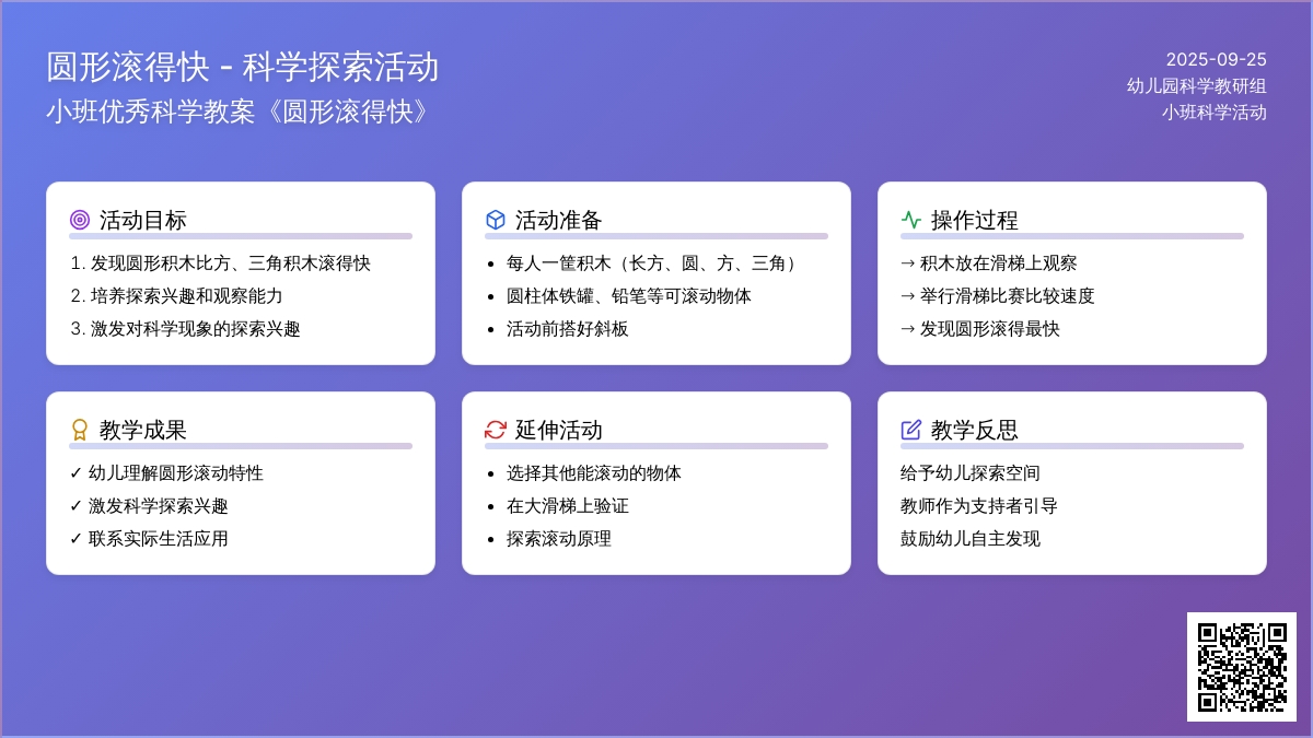 幼儿园小班优秀科学教案《圆形滚得快》含反思