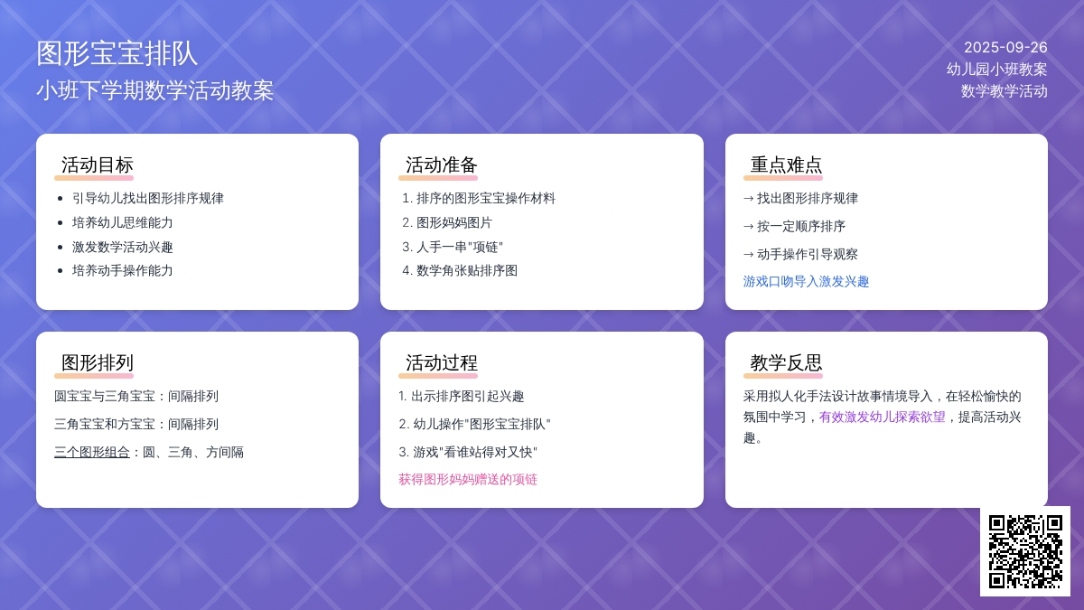 幼儿园小班下学期数学教案《图形孩子排队》含反思