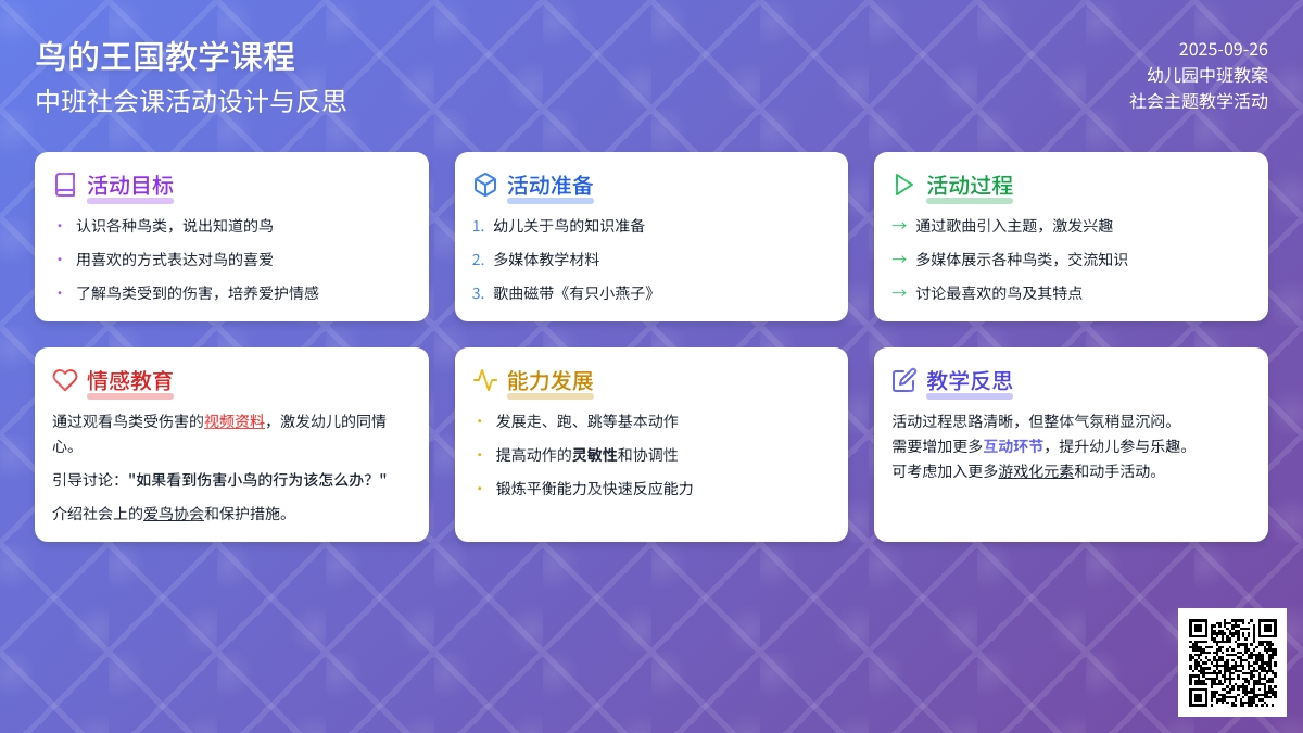 幼儿园中班社会课教案《鸟的王国》含反思