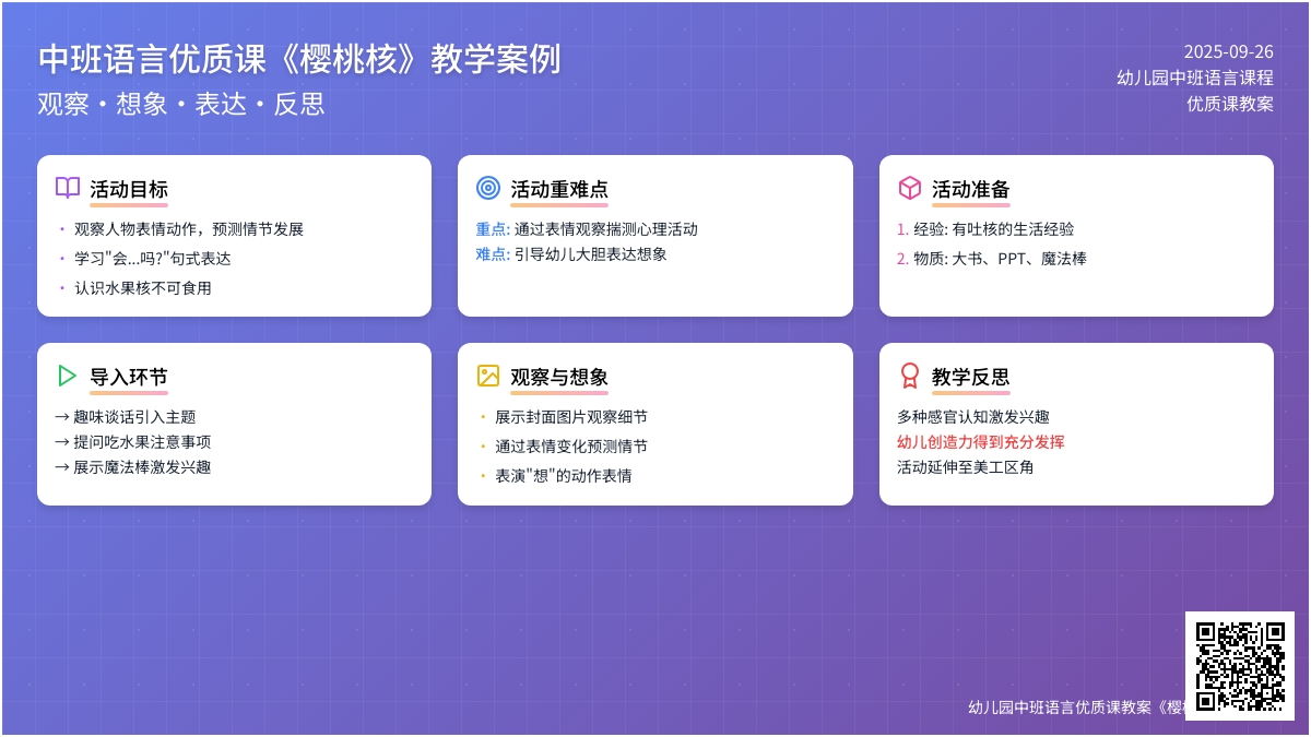 幼儿园中班语言优质课教案《樱桃核》含反思