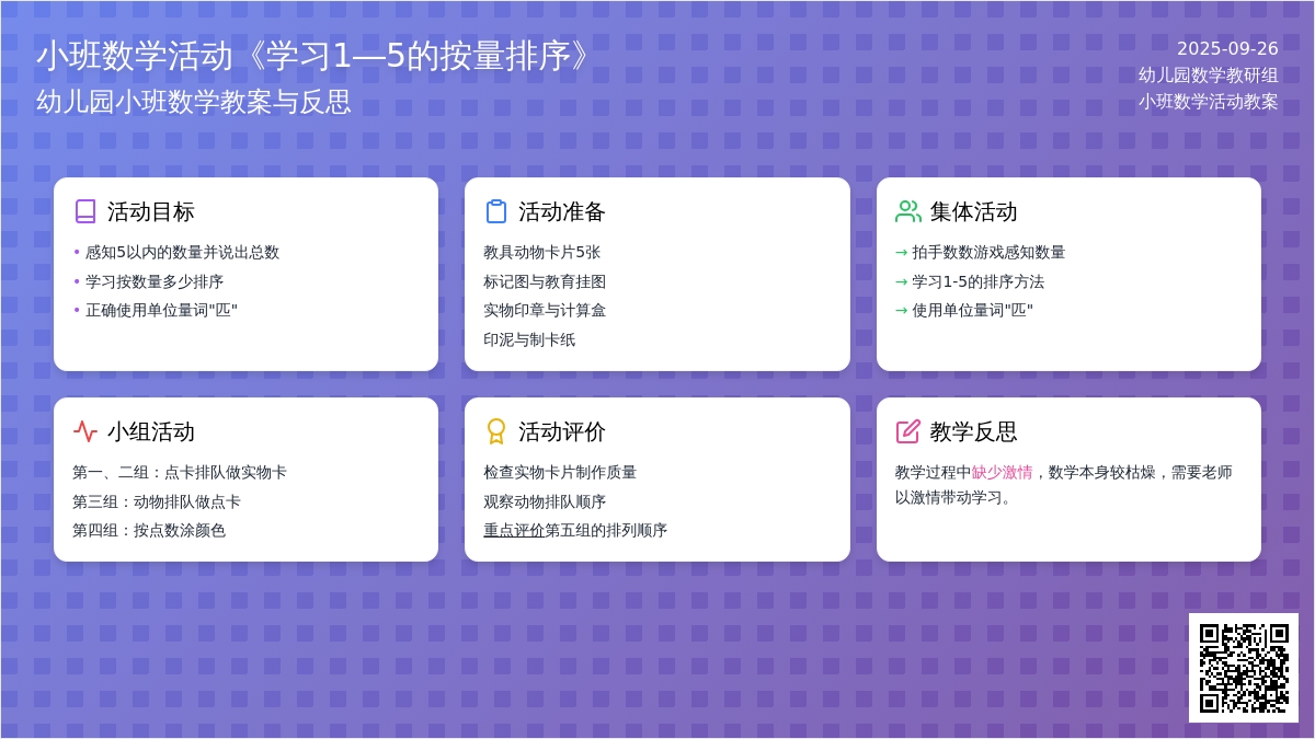 幼儿园小班数学活动教案《学习1―5的按量排序》含反思