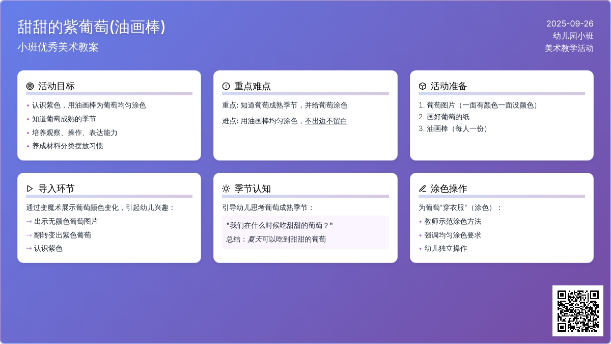 幼儿园小班优秀美术教案《甜甜的紫葡萄(油画棒)》含反思