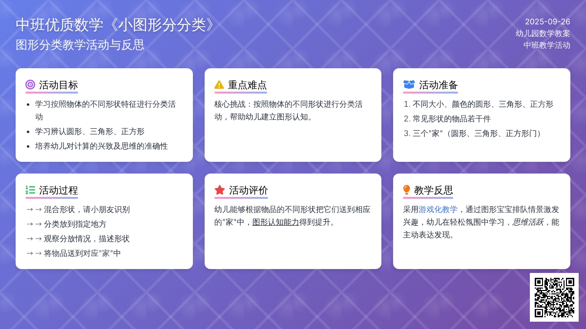幼儿园中班优质数学教案《小图形分分类》含反思