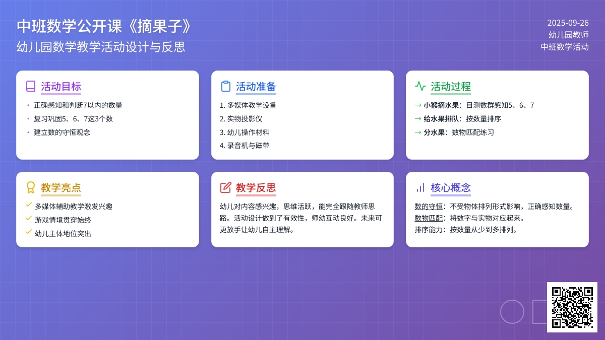 幼儿园中班数学公开课教案《摘果子》含反思