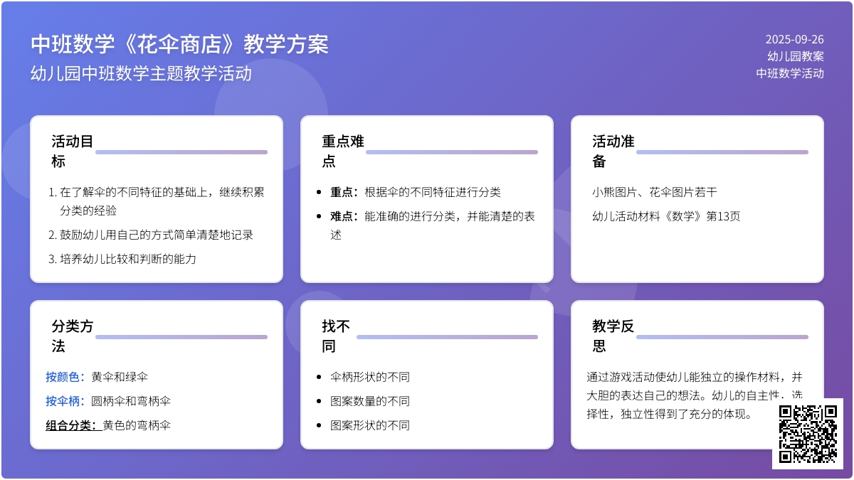 幼儿园中班数学教案《花伞商店》含反思
