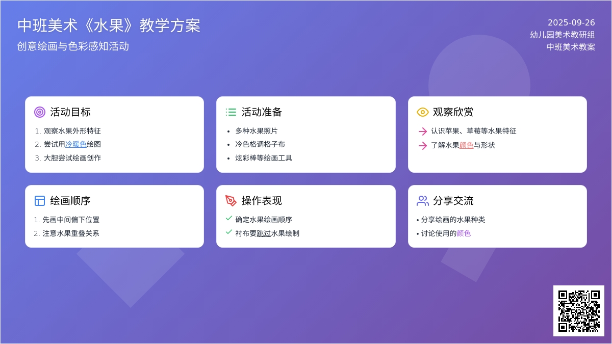 幼儿园中班美术教案《水果》含反思