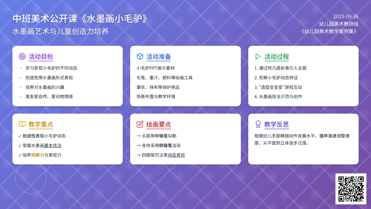 幼儿园中班美术公开课教案《水墨画小毛驴》含反思