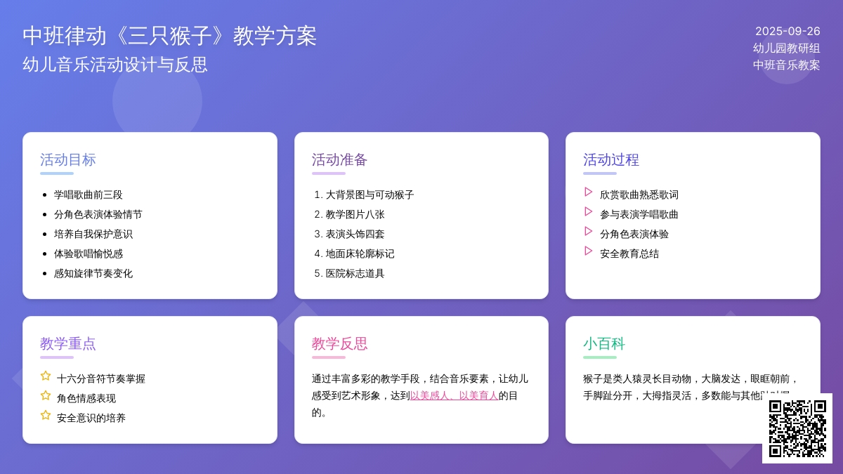 中班音乐律动教案《三只猴子》含反思