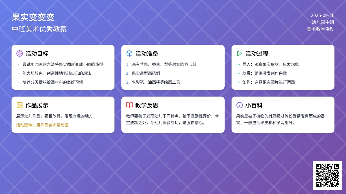 幼儿园中班美术优秀教案《果实变变变》含反思