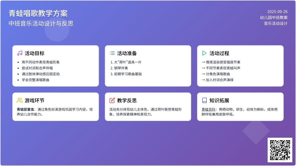 幼儿园中班上学期音乐教案《青蛙唱歌》含反思