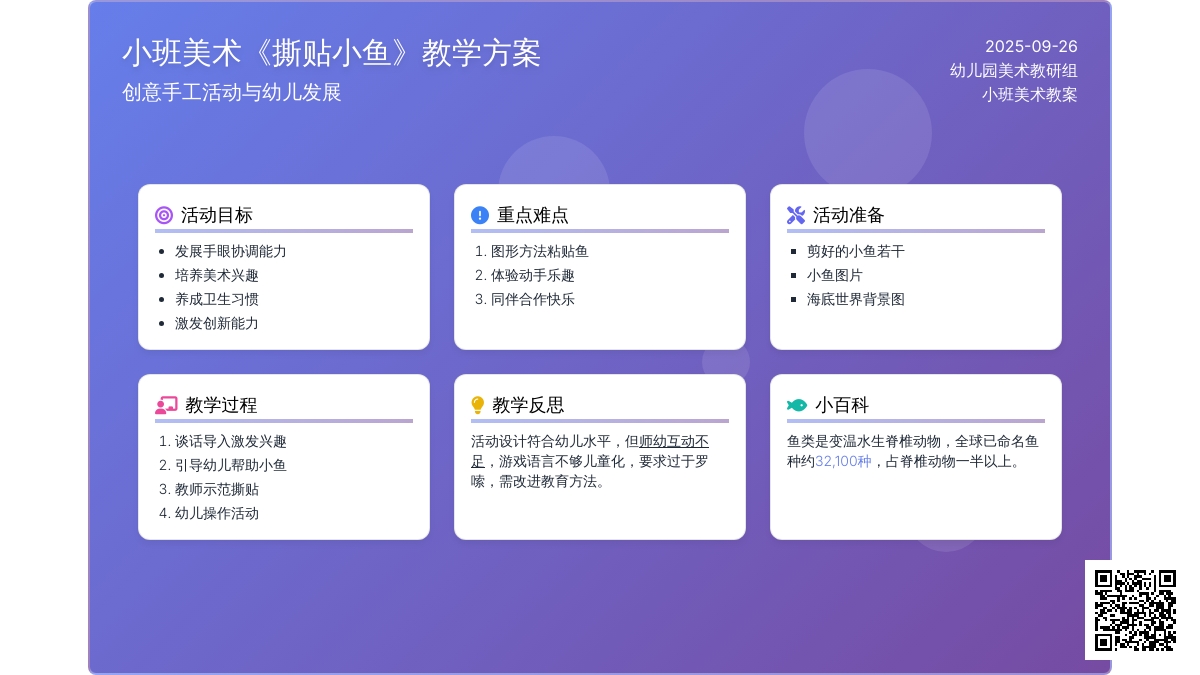 幼儿园小班美术教案《撕贴小鱼》含反思
