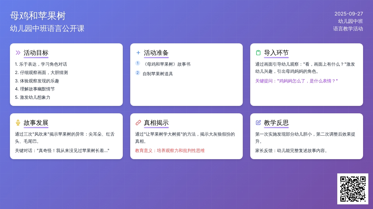 幼儿园中班公开课语言教案《母鸡和苹果树》含反思
