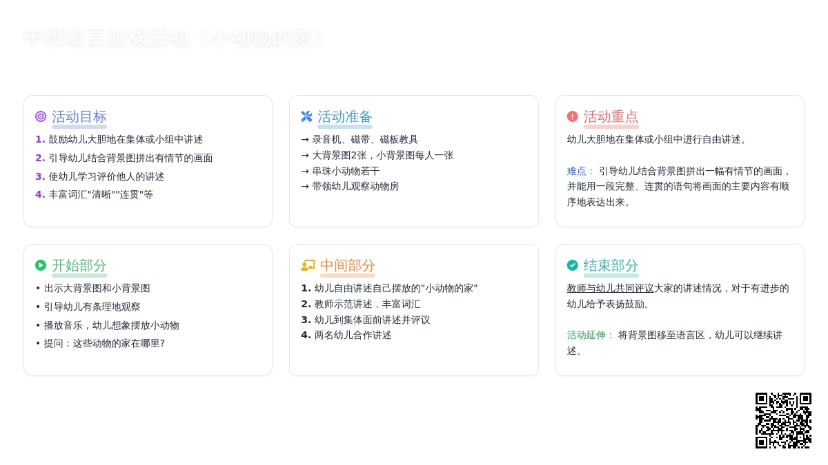 幼儿园中班语言游戏活动教案《小动物的家》含反思