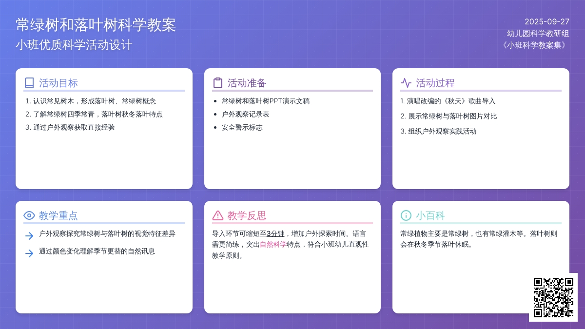 幼儿园小班优质科学教案《常绿树和落叶树》含反思