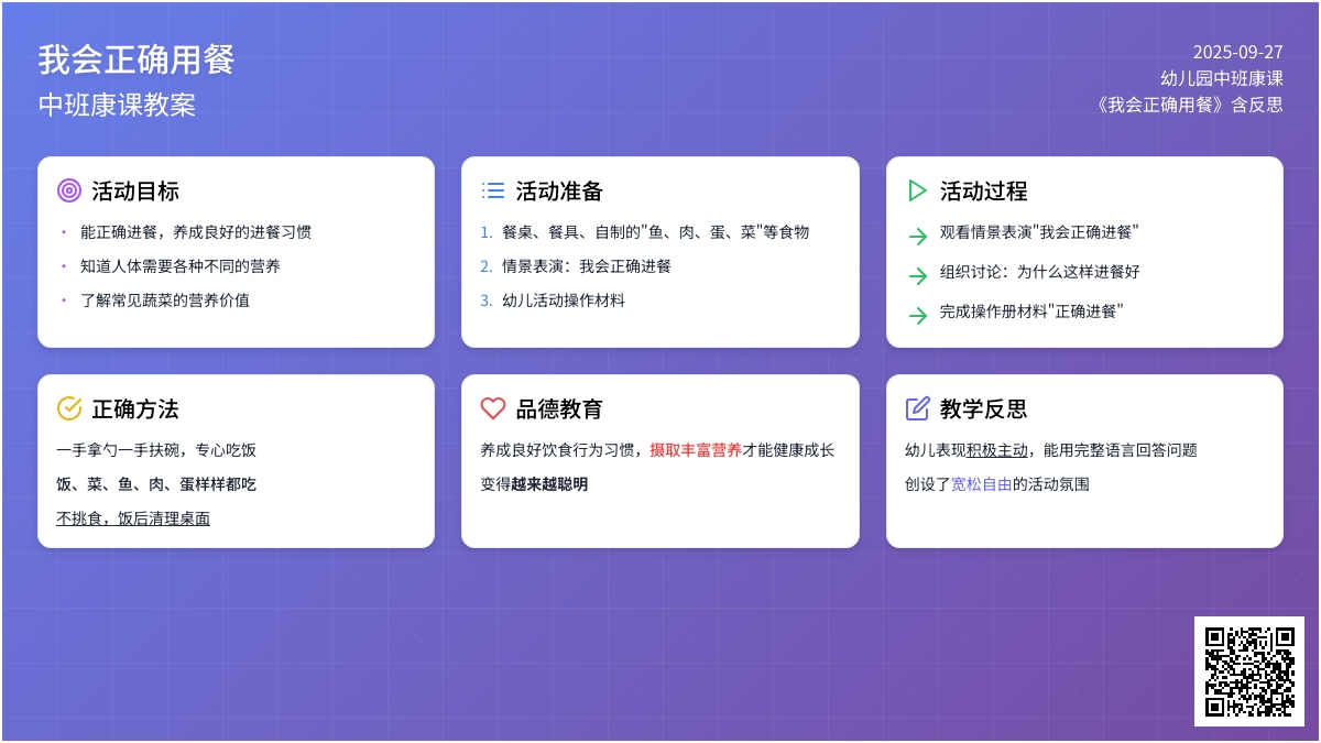 幼儿园中班健康课教案《我会正确用餐》含反思