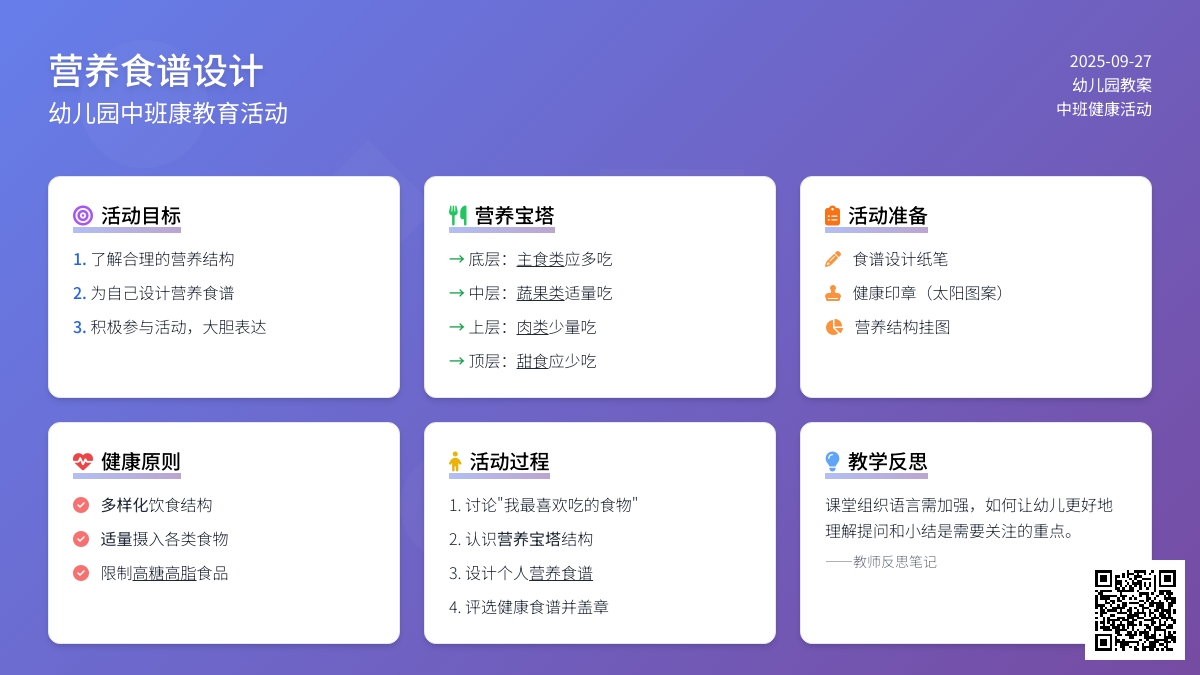 幼儿园中班健康教育活动教案《营养食谱设计》含反思