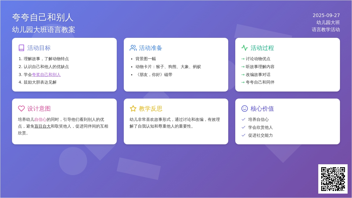 幼儿园大班语言教案《夸夸自己和别人》含反思