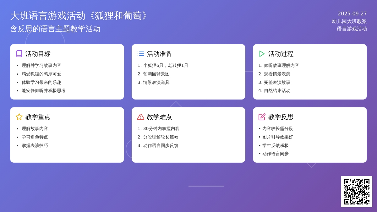 幼儿园大班语言游戏活动教案《狐狸和葡萄》含反思