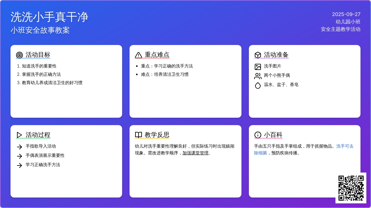 幼儿园小班安全故事教案《洗洗小手真干净》含反思