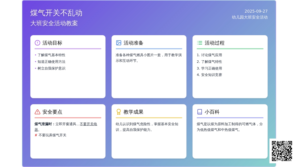 幼儿园大班安全活动教案《煤气开关不乱动》含反思