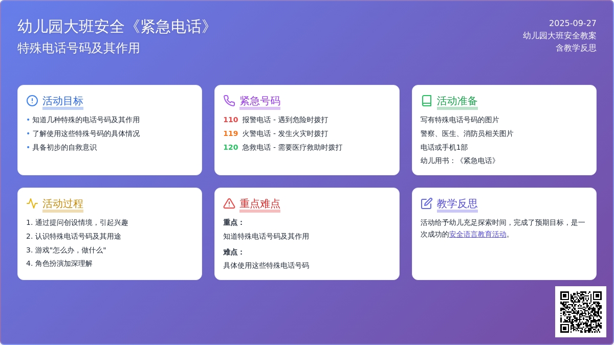 幼儿园大班安全教案《紧急电话》含反思