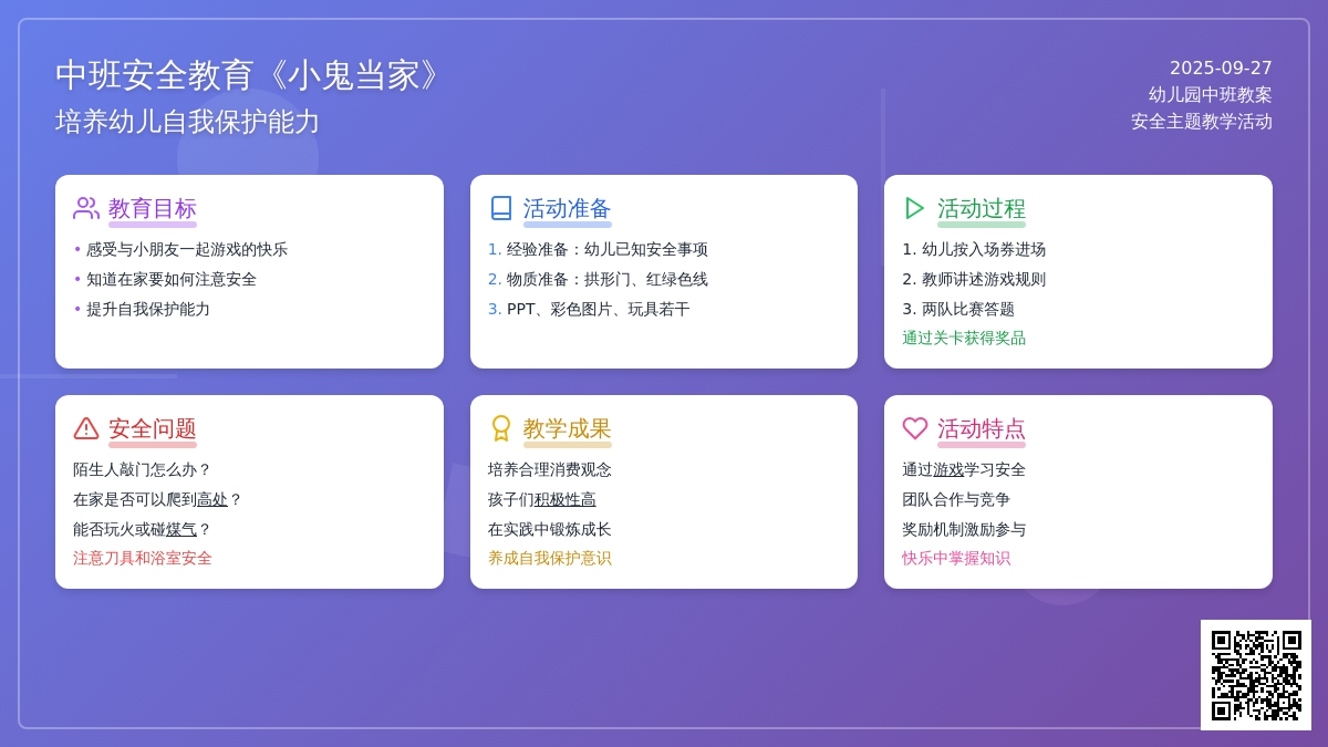 幼儿园中班安全教育教案《小鬼当家》含反思