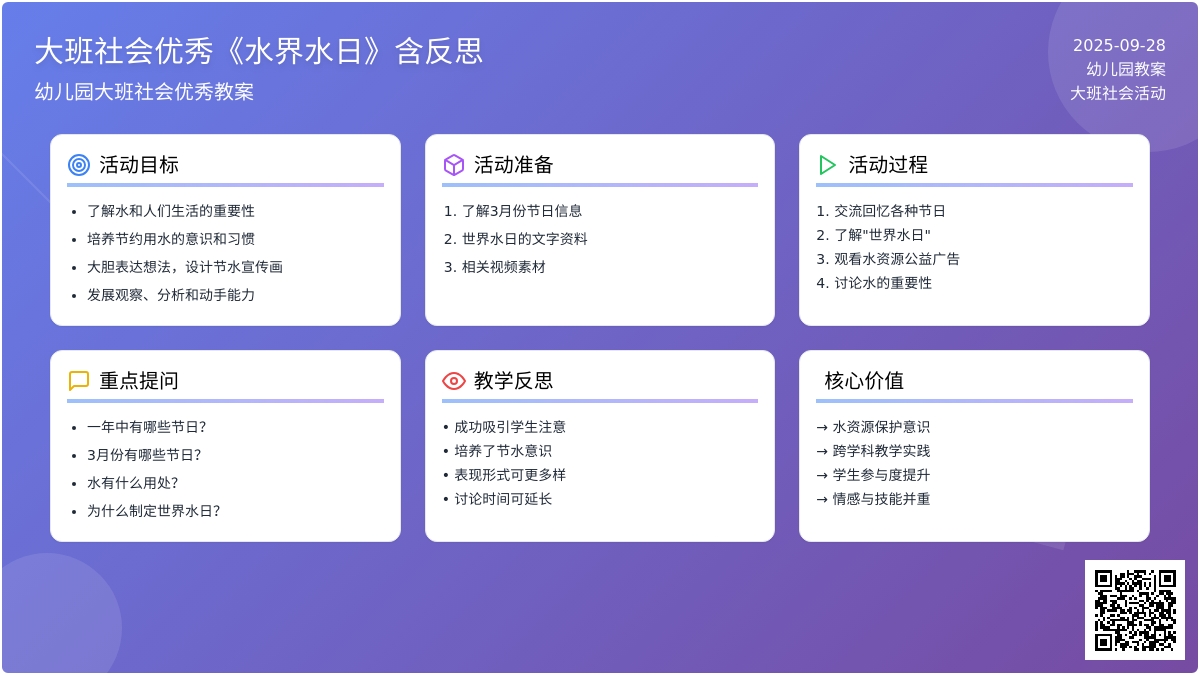 幼儿园大班社会优秀教案《水界水日》含反思