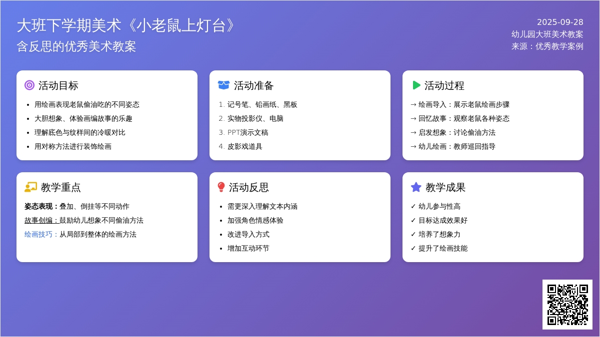 幼儿园大班下学期美术教案《小老鼠上灯台》含反思