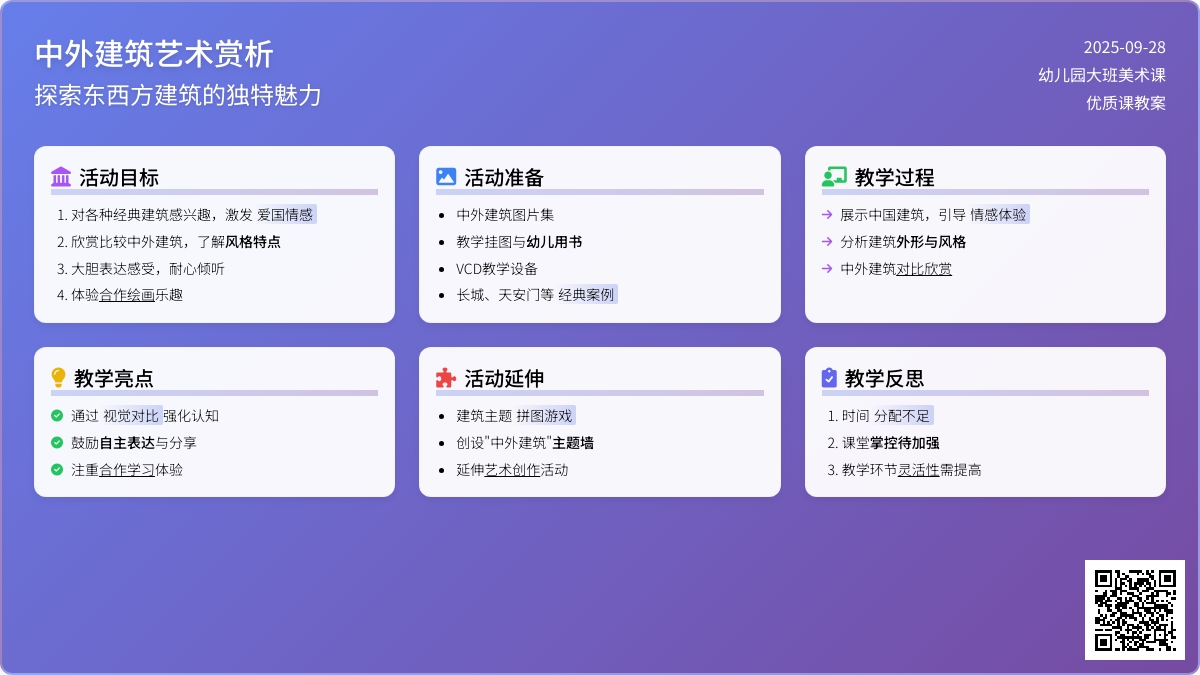 幼儿园大班美术优质课教案《中外建筑》含反思