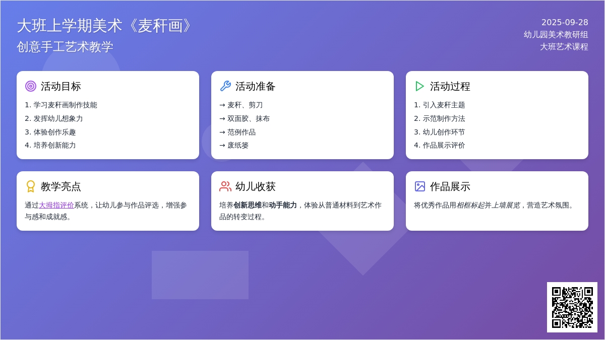 幼儿园大班上学期美术教案《麦秆画》