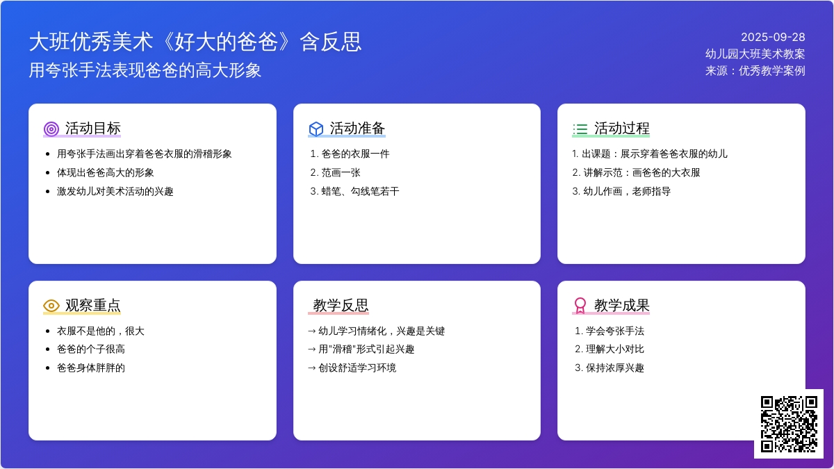 幼儿园大班优秀美术教案《好大的爸爸》含反思