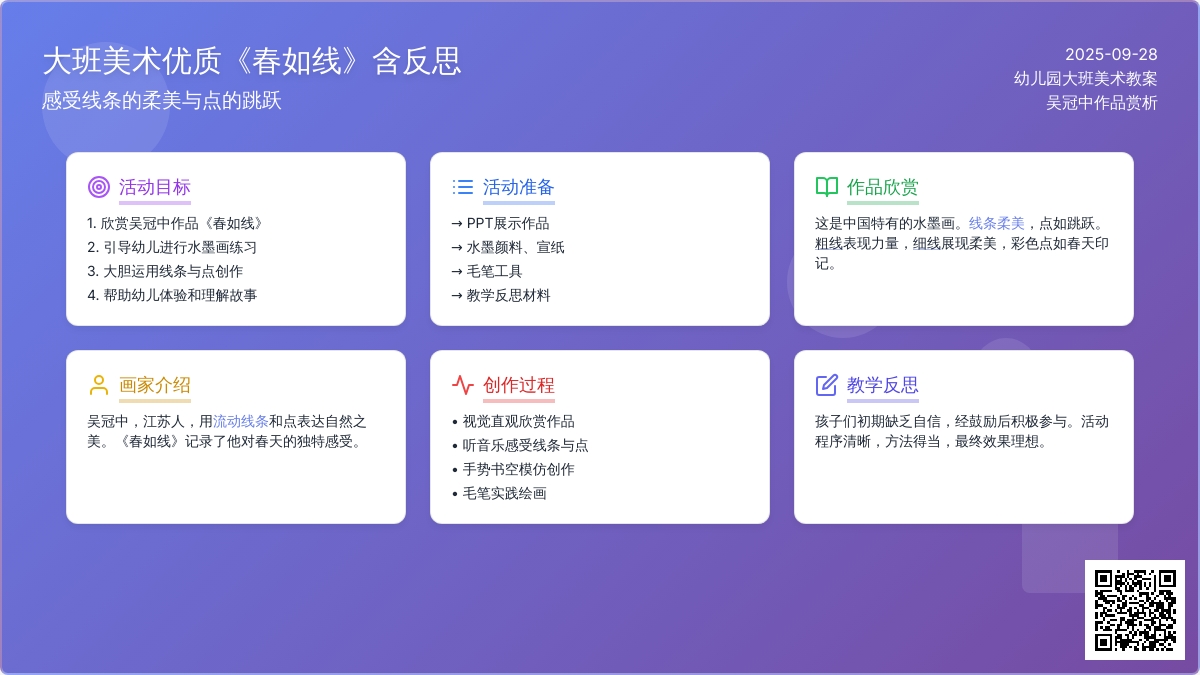 幼儿园大班美术优质教案《春如线》含反思