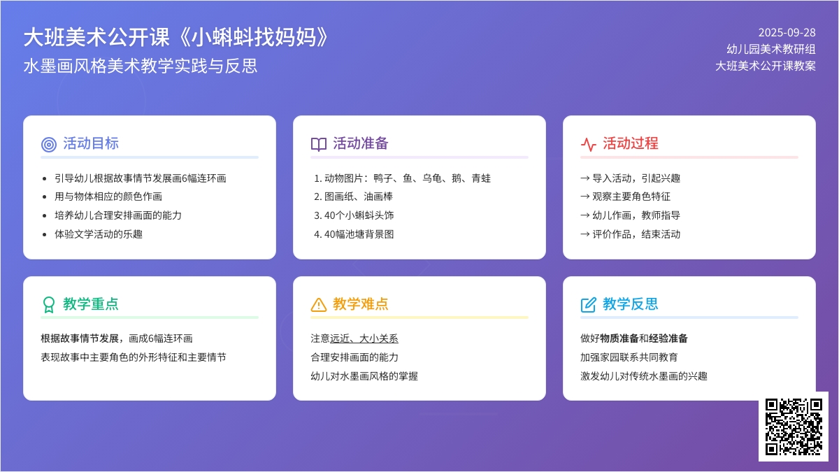 幼儿园大班美术公开课教案《小蝌蚪找妈妈》含反思