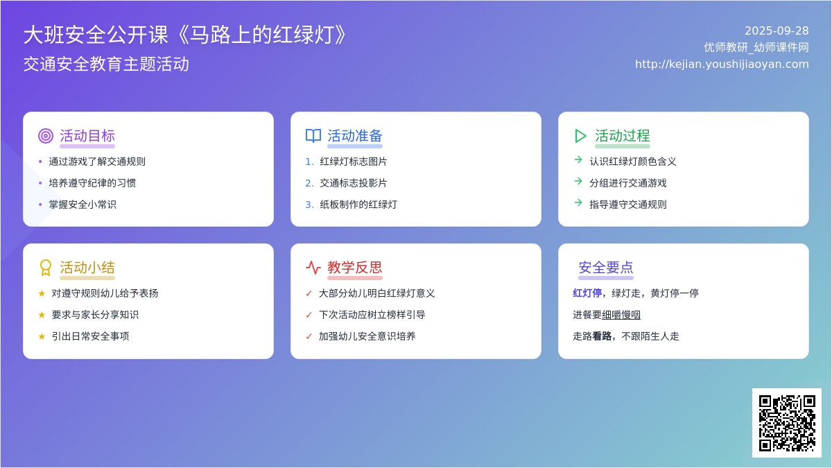 幼儿园大班安全公开课教案《马路上的红绿灯》含反思