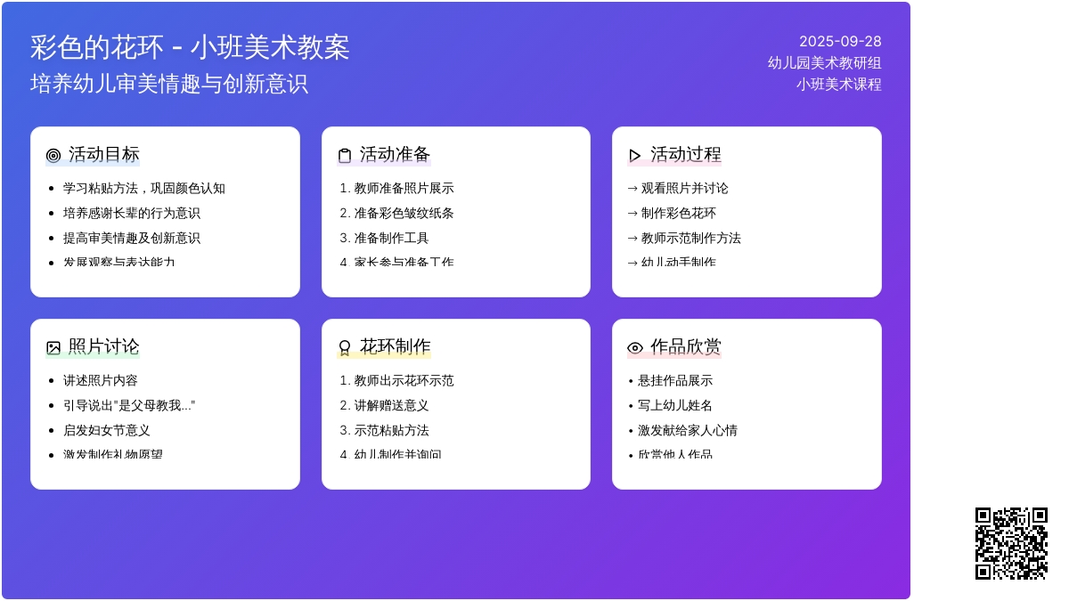 《彩色的花环》小班美术教案