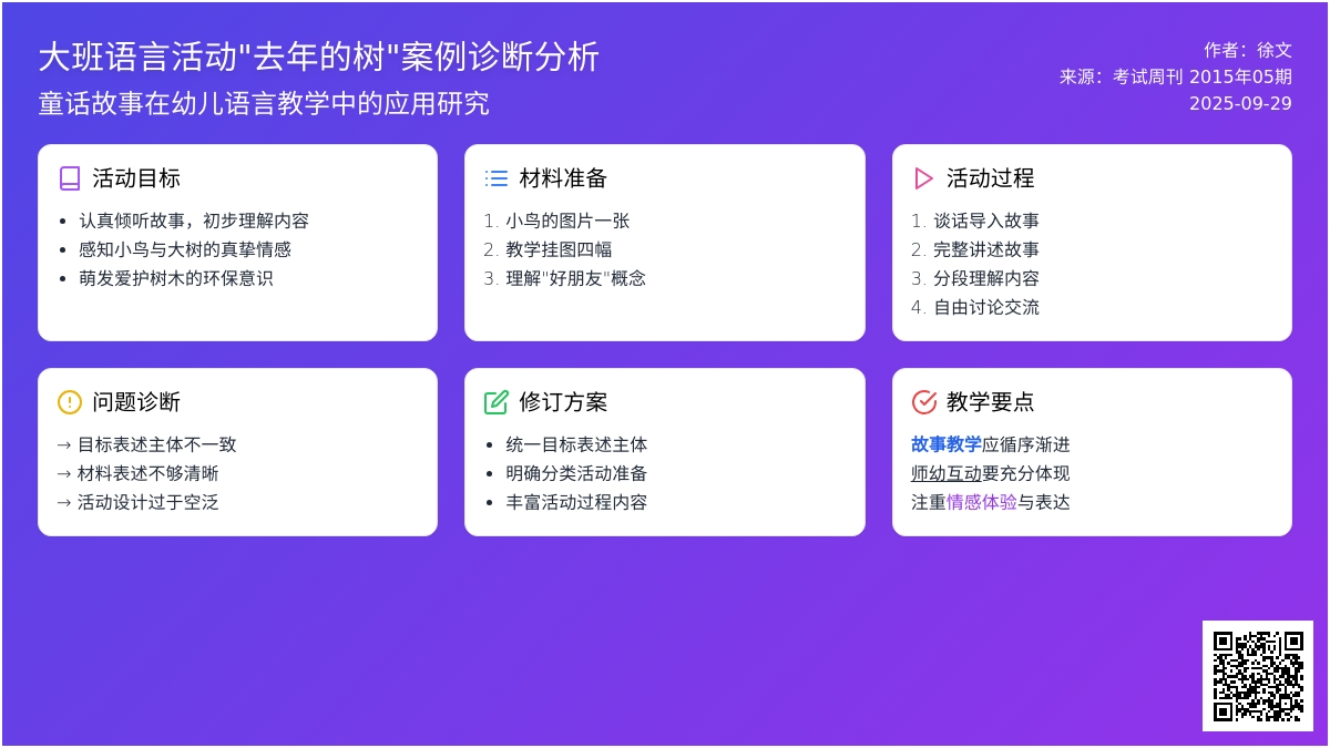大班语言活动“去年的树”案例诊断分析 大班语言活动“去年的树”案例诊断分析