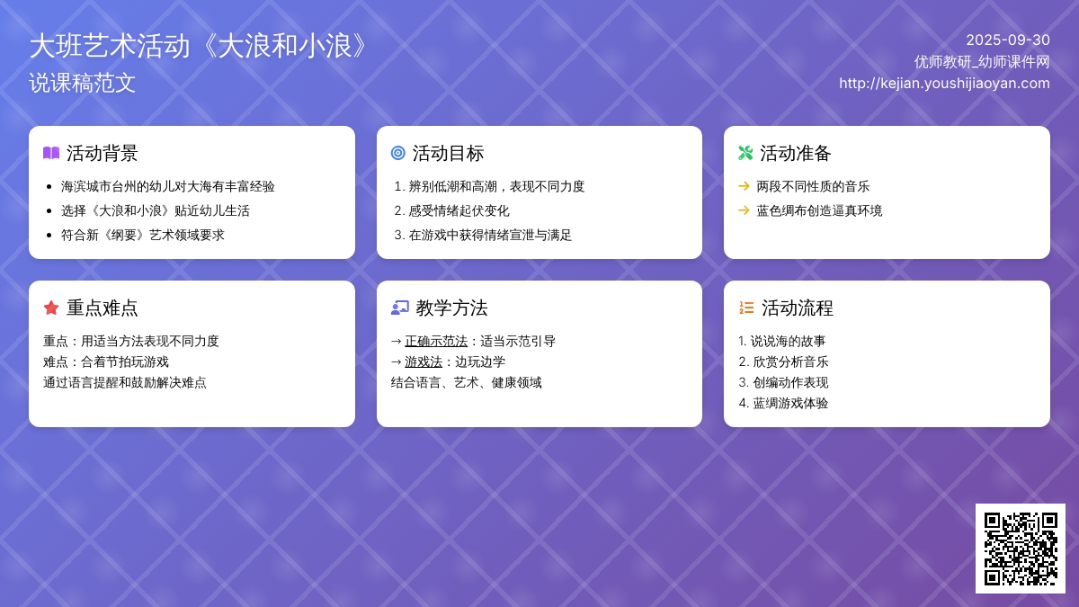 大班艺术活动《大浪和小浪》说课稿范文