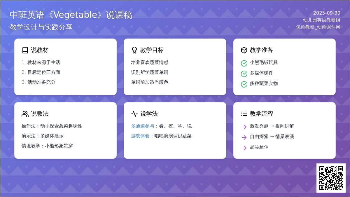 中班英语《Vegetable》说课稿模板