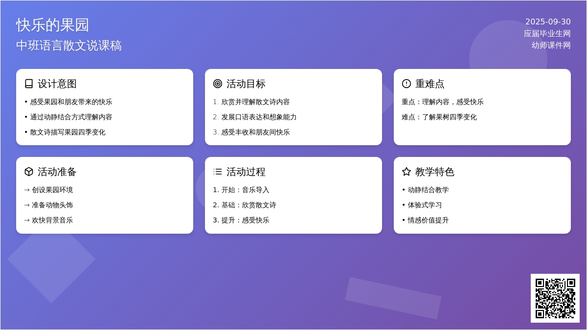 中班语言散文说课稿范文：快乐的果园