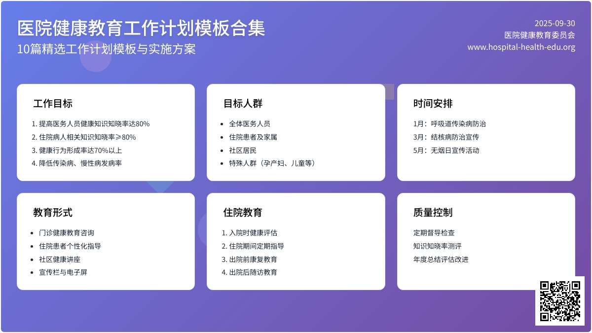 医院健康教育工作计划模板合集10篇