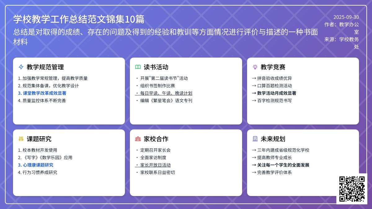 【精选】学校教学工作总结范文锦集10篇